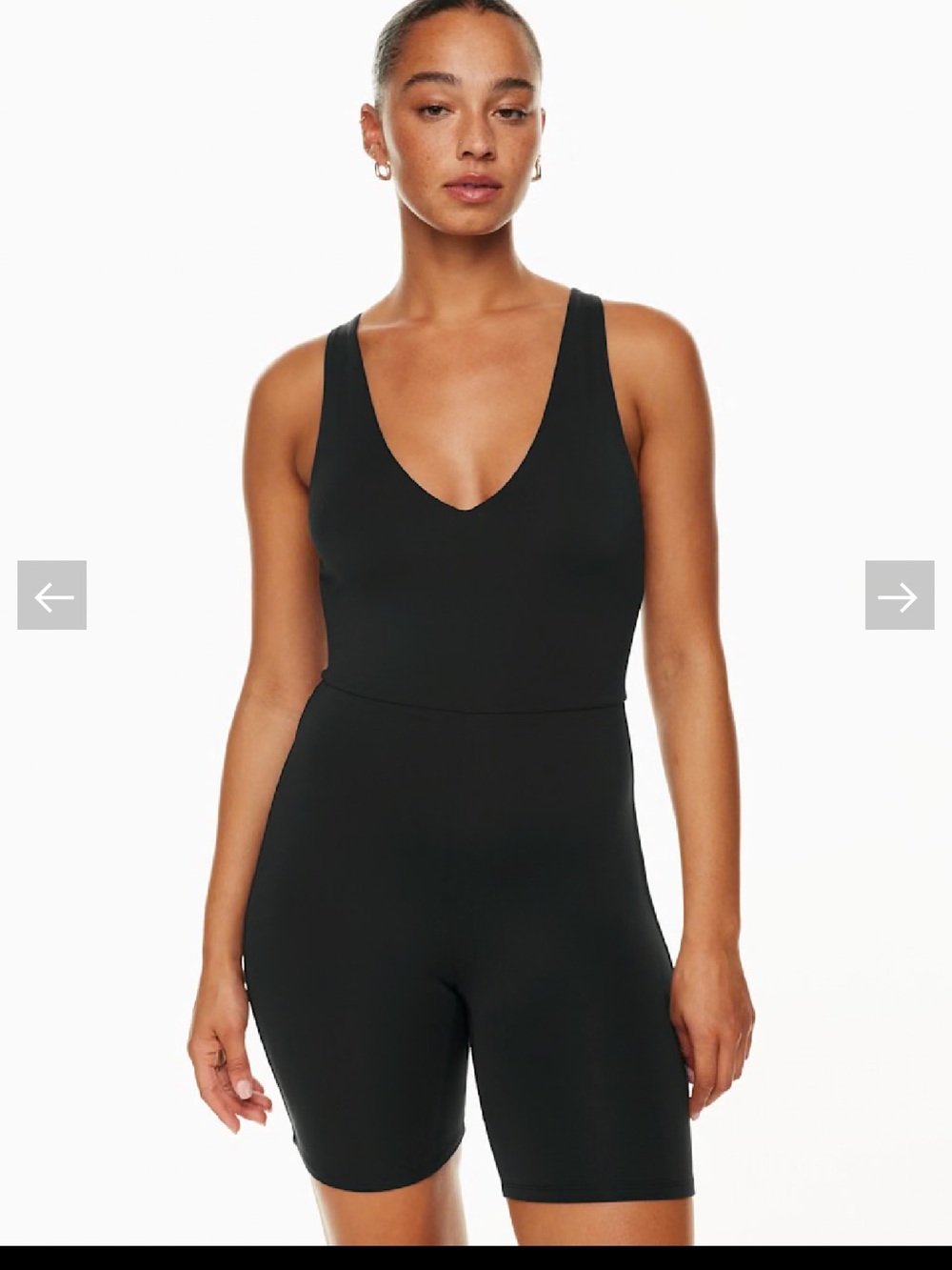 Aritzia Contour Black Fitted V-Neck Bike Short Jumpsuit